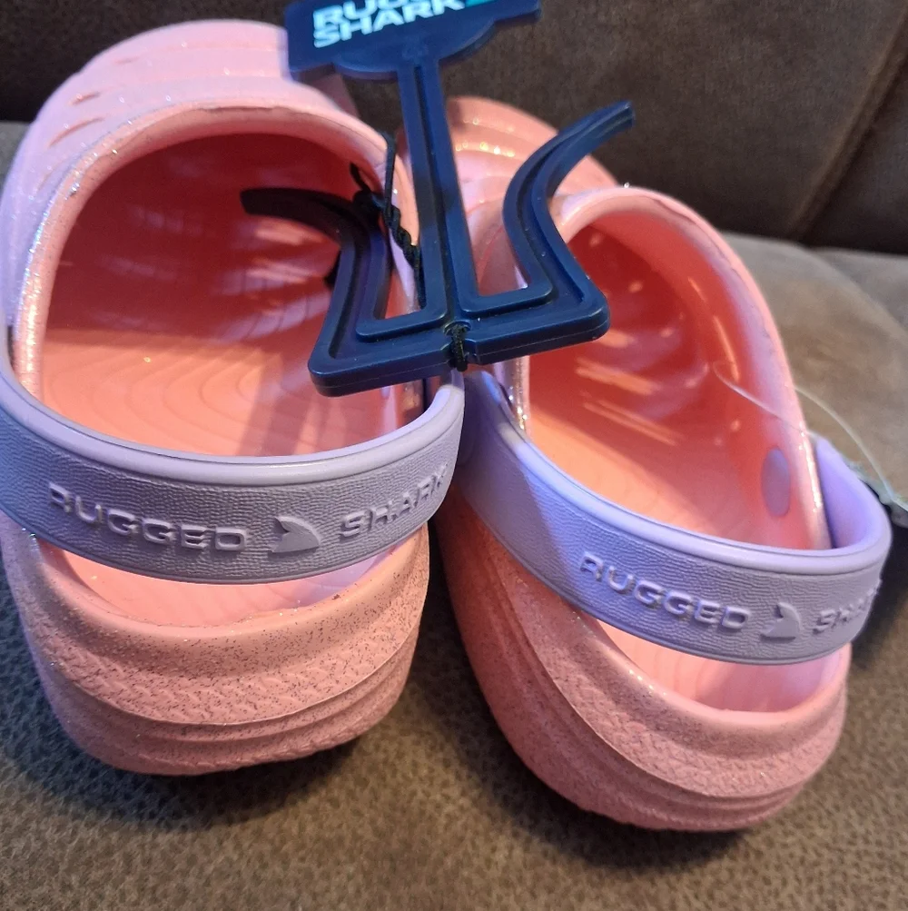 Rugged Shark Glitter Pink Kids Slip-On Clog Size 11